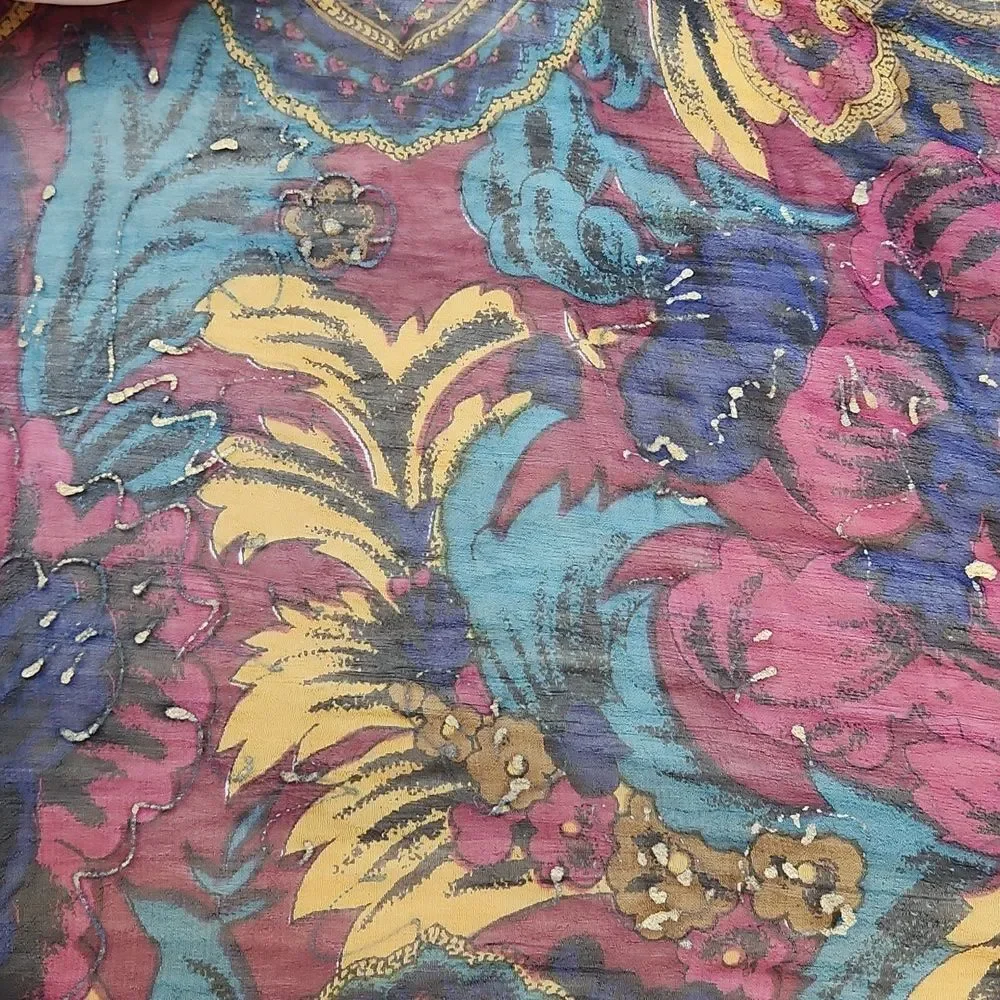 💜Blue, Burgundy, & Yellow Floral Print Scarf/Wrap
